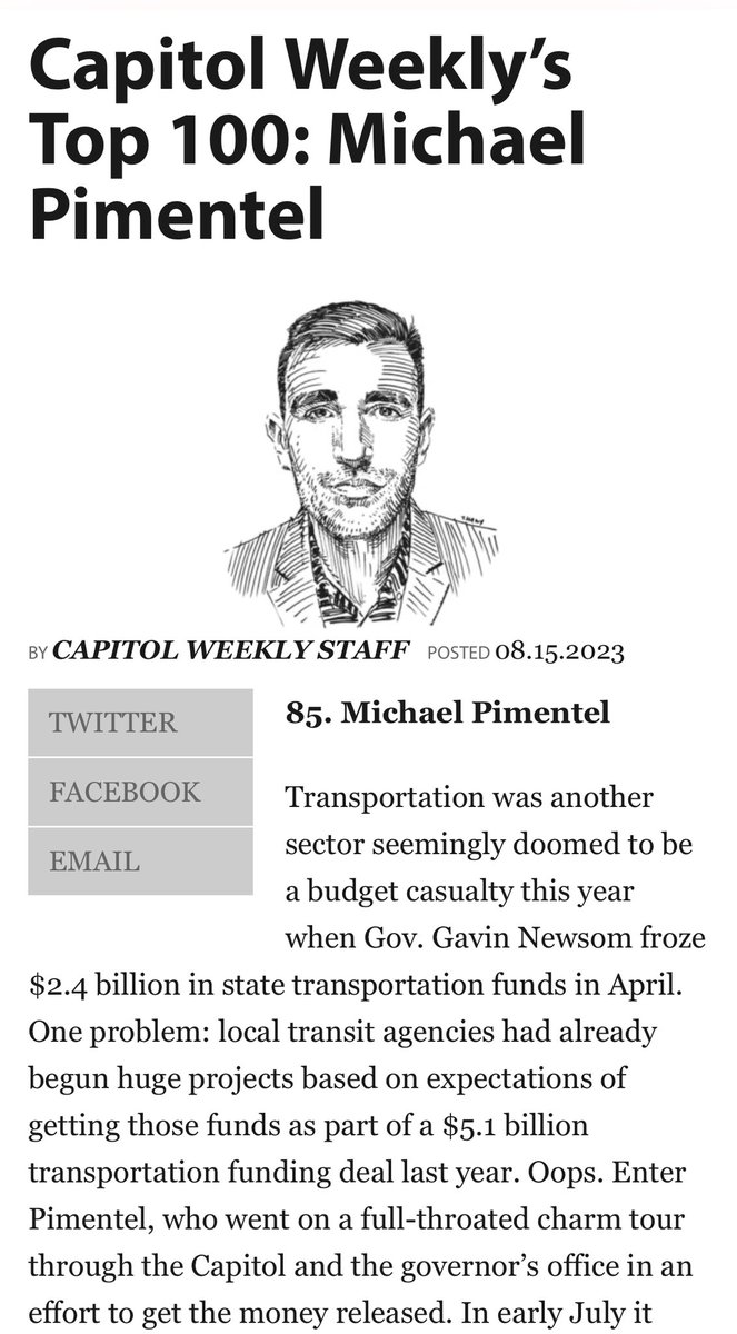Michael Pimentel (@mpimentel88) on Twitter photo What a week! Thank you <a href="/Capitol_Weekly/">Capitol Weekly</a> for recognizing the budget advocacy work I led this year on behalf of <a href="/CalTransit/">California Transit Association</a> and transit agencies across the state. It’s an honor to be included in the Top 100!
capitolweekly.net/capitol-weekly… What a week! Thank you <a href="/Capitol_Weekly/">Capitol Weekly</a> for recognizing the budget advocacy work I led this year on behalf of <a href="/CalTransit/">California Transit Association</a> and transit agencies across the state. It’s an honor to be included in the Top 100!
capitolweekly.net/capitol-weekly…