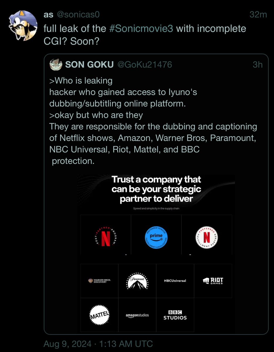 Sonic1News's tweet image. So, somebody managed to get access to downloaded several stuff from several companies like Paramount. We could get a potential look at #SonicMovie3 with unfinished CGI. Also, it’s scary somebody managed to have access to all of this stuff.