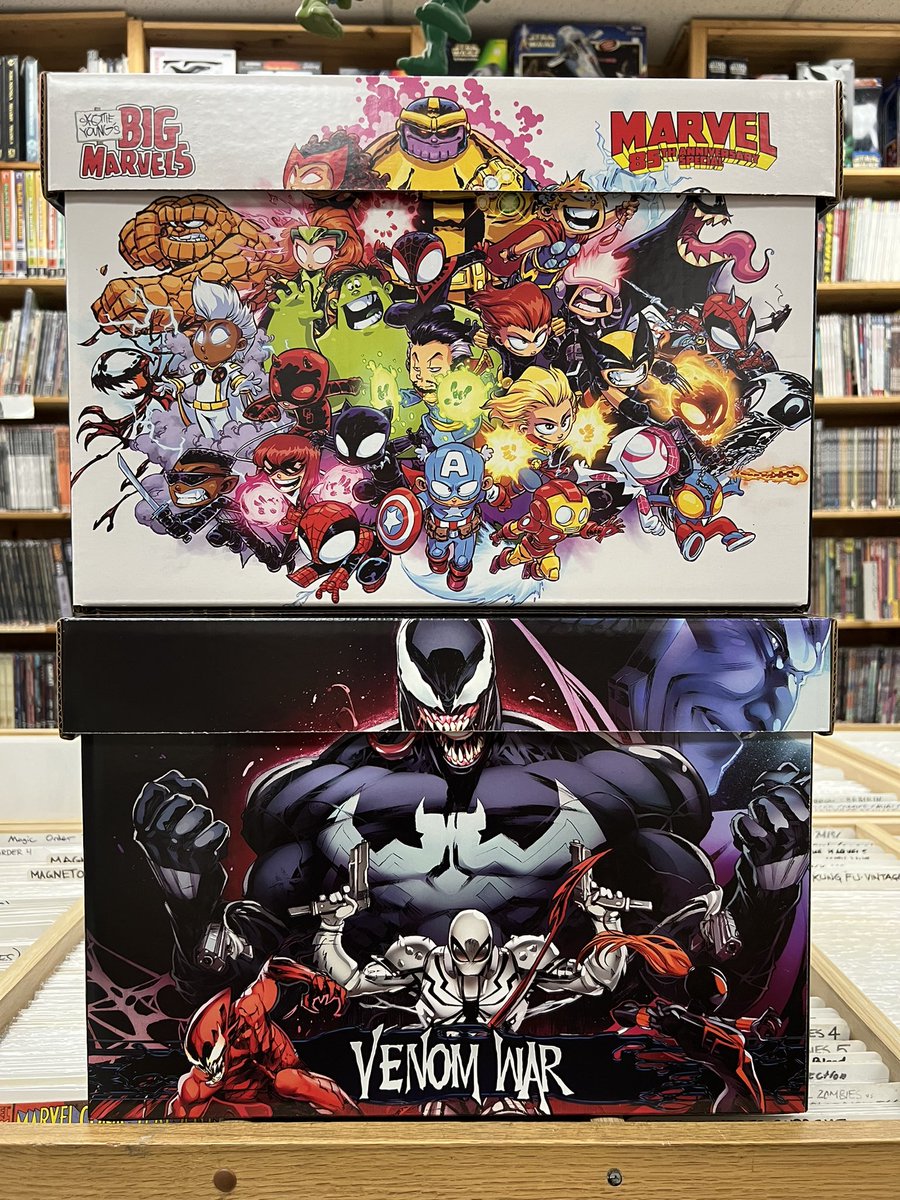 ComicsTnT's tweet image. New comic boxes! Skottie Young’s Big Marvels, Venom War! X-Men! $12.99 each! 😀 #comicbox #shortcomicbox #marvelcomics #skottieyoung #bigmarvels #xmen #venom #venomwar #comicstoonsntoys #tustincalifornia