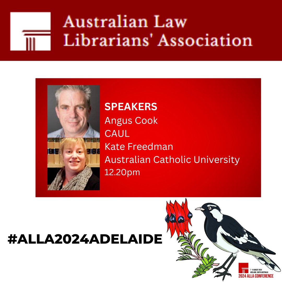 Join Angus Cook and Kate Freedman for the final lighting talk on Agreement Principles for Law content in the Academic Sector. #ALLA2024Adelaide #ALLA24 #LawLibrarians #AcademicLibraries 😃📚
@CAULalert <a href="/ACUmedia/">Australian Catholic University</a>