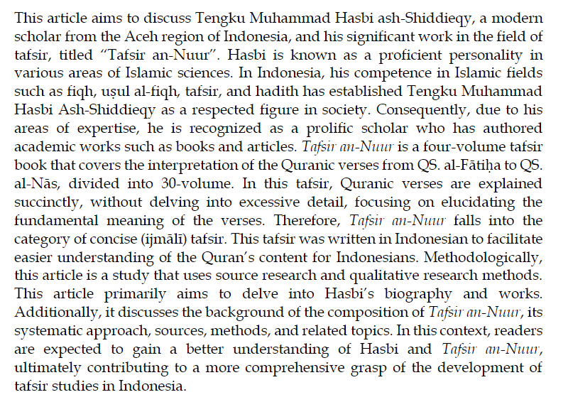 Qist_Journal's tweet photo. Fadli, Nazar. “CONTRIBUTION OF ACEHNESE SCHOLARS TO THE DEVELOPMENT OF QURANIC EXEGESIS IN INDONESIA: A STUDY OF #TENGKUMUHAMMADHASBIASHSHIDDIEQY AND HIS WORK ‘#TAFSIRANNUUR.’” QiST: Journal of Quran and Tafseer Studies, vol. 3, no. 1, 2024, pp. 1–22. https://t.co/0AR0bs3SvO. https://t.co/sCKaOUMRaa