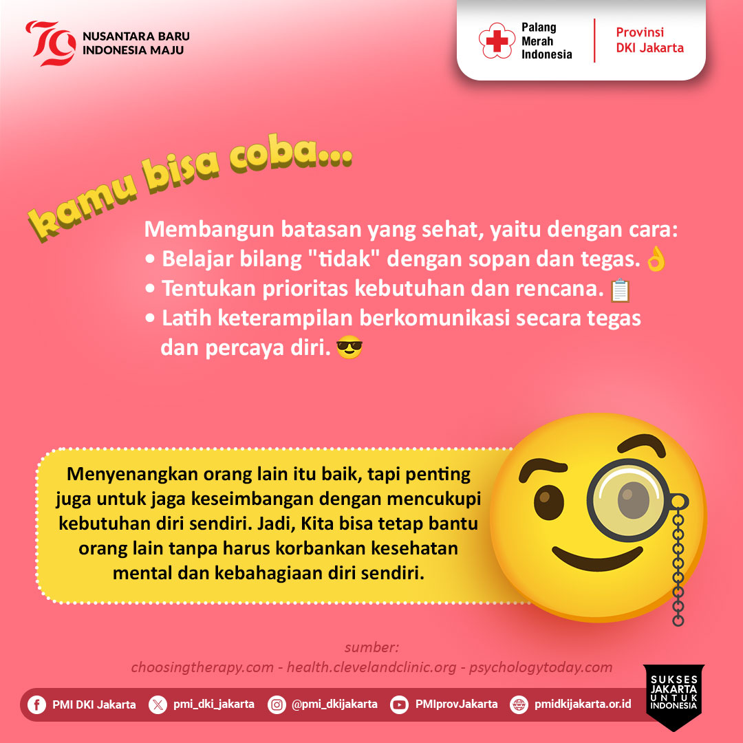 PMI_DKI_Jakarta's tweet image. Pernah nggak sih, #SobatPMI selalu berusaha nyenengin orang lain sampai lupa sama diri sendiri? 🤔
Yuk, kita bahas soal people-pleasing, gimana caranya biar bisa tetap bantu orang lain tanpa kehilangan diri sendiri. ❤️

#MentalHealth #PeoplePleaser #MentalWellness #SehatsehatAku