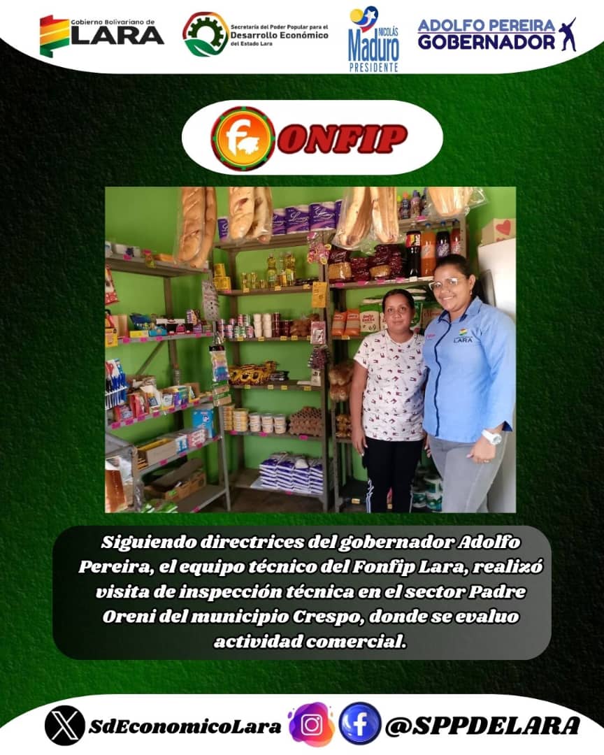 Siguiendo directrices del gobernador Adolfo Pereira, el equipo técnico del Fonfip Lara, realizó visita de inspección técnica en el sector Padre Oreni del municipio Crespo, donde se evaluo actividad comercial.

<a href="/AdolfoP_Oficial/">Adolfo Pereira Gobernador</a> 
<a href="/Gobierno_deLara/">Gobiernodelara</a> 
<a href="/NicolasMaduro/">Nicolás Maduro</a>
