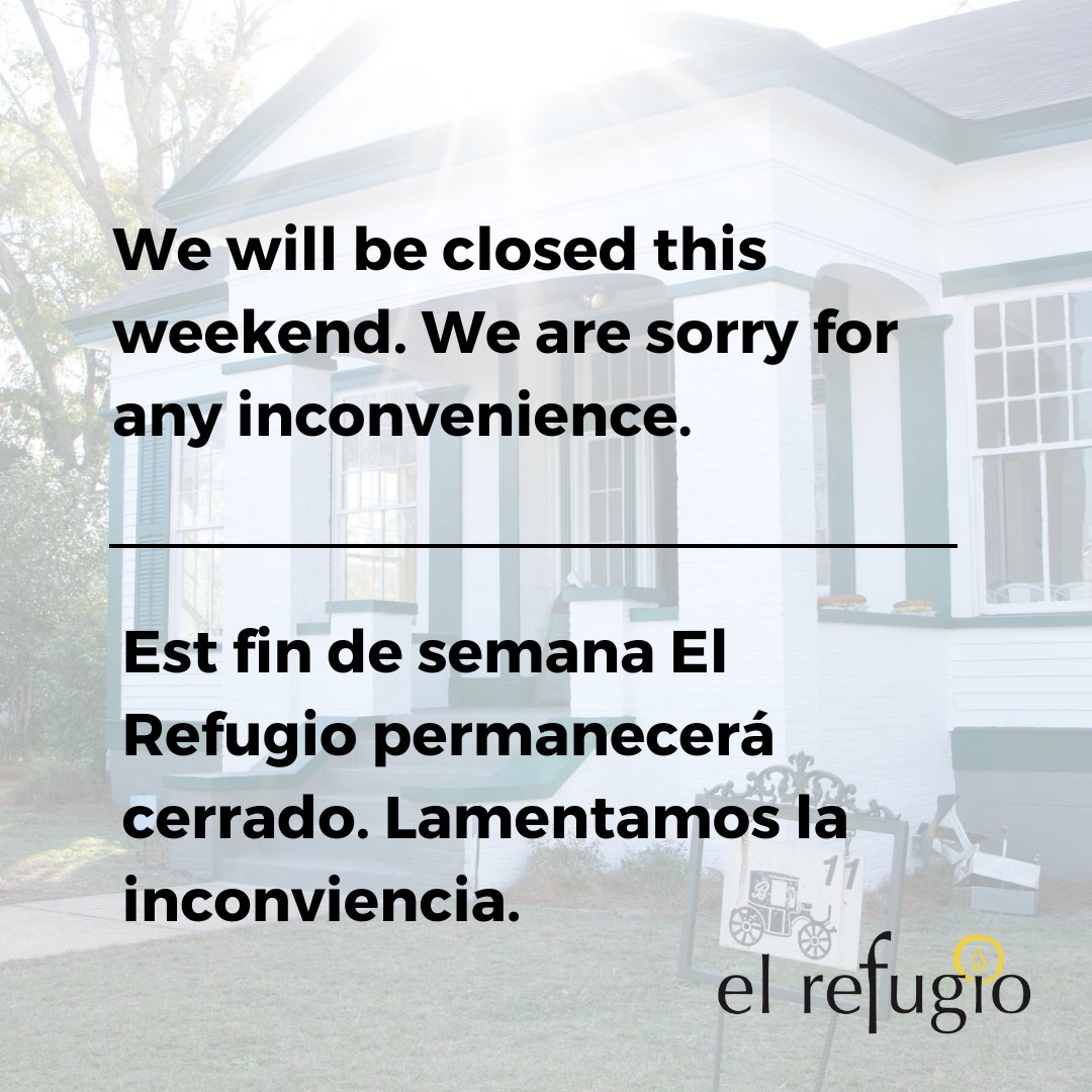 elrefugioga's tweet photo. Unfortunately, we cannot open the house this weekend, as we do not have volunteers. There is a lot of illness going around. Everyone stay safe! If you need a place to stay while visiting a loved one at SDC this weekend, please contact Michelle at michelle@elrefugioministry.org. https://t.co/x68GyOXELl