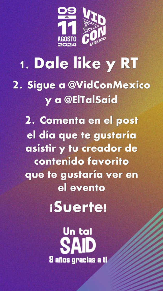 Tenemos 6 PASES DOBLES para la <a href="/VidConMexico/">VidCon México</a> (2x Viernes, 2x Sábado y 2X Domingo). 🕹️

Podrás asistir al evento con un acompañante y conocer acerca del mundo de los creadores de contenido este 9, 10 y 11 de agosto. 🎬

Válido para CDMX y Área Metropolitana. 🇲🇽

Dinámica ⬇️⬇️⬇️