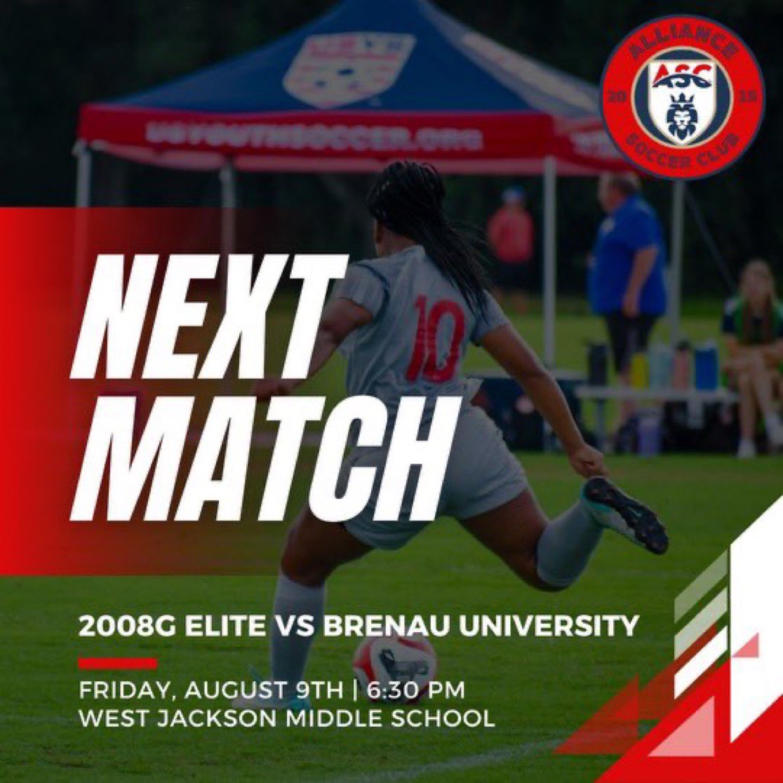 Proud to announce that we have a match against Brenau
University!  <a href="/BRENAUSOCCER/">BRENAU WOMENS SOCCER</a> has given us to play against them tomorrow night!
<a href="/Coach_Cee_Jay/">Chris Jay</a> <a href="/AllianceSC_/">Alliance Soccer Club</a>08G @AllianceSC_ <a href="/ImCollegeSoccer/">College Soccer Truth ™</a>