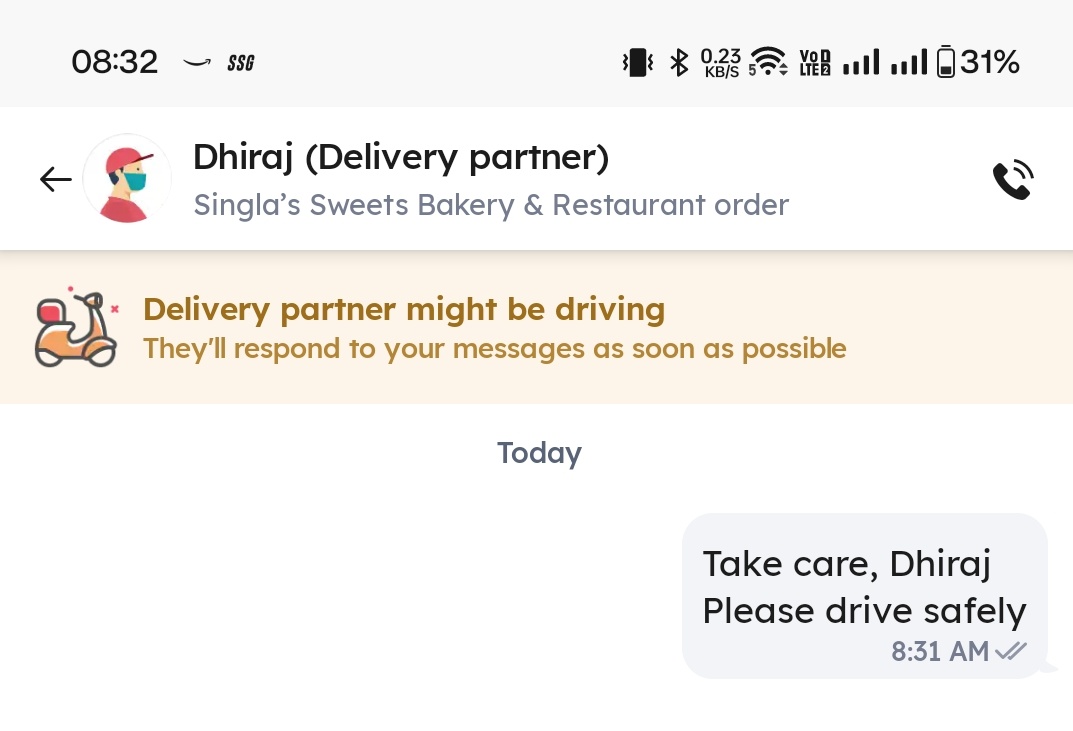 sandipagarwal88's tweet photo. @zomato can you add a feature of pretyped-responses/messages so that drivers don't need to type?
And, customers can send some softer messages to drivers.

@Uber_India can you help please 😀

#SafetyFirst #DriveSafe https://t.co/SA2mUbMmV8