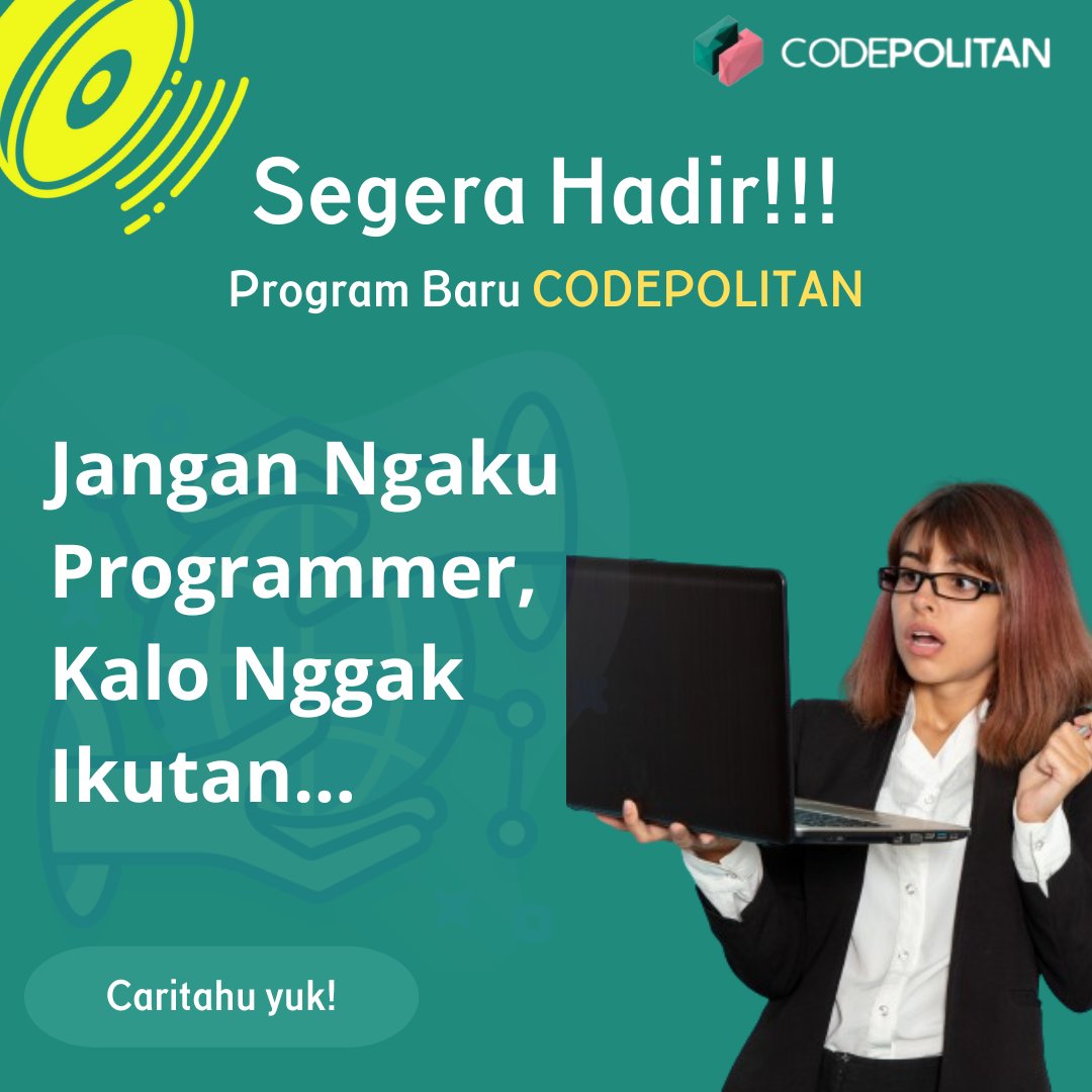 CodePolitan's tweet image. PROGRAM BARU di CODEPOLITAN 🔔🔥
Nggak sabar bangetnih..😱
Kira-kira apa yang spesial yaa????
Jawab “spill min” kalo mau Programnya dipercepat launching 🔥
#lifeprogrammer #edukasiprogrammer #komunitasprogrammer #teaserevent #programdeveloper #kehidupanprogrammer #kursuscoding