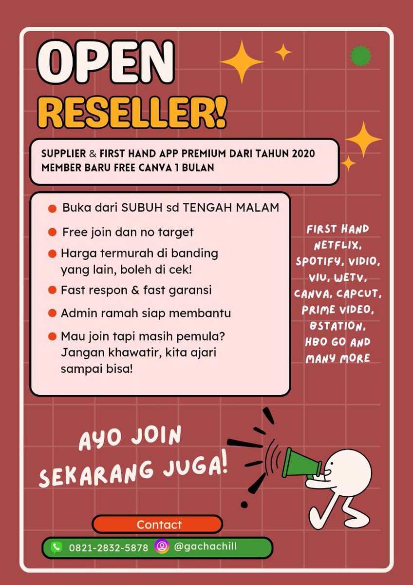 phonitc's tweet image. FH @bintangjatuyh lagi open reseller! Pasti fast respon &amp;amp; fīxīng loh💯

☎️ wa.me/6282128325878

( one hundred twenty three. #zonauang )
t. opress open ress