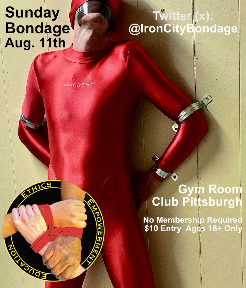 Second Sunday of August is upon us!!  Looking forward to seeing everyone Sun. Aug. 11th 6-9pm in the gym room of Club Pgh.  Thank you <a href="/TynanFox/">Tynan Fox</a> for the contribution for this month's flyer!  Inbox us if you have a fun bondage pic of yours you would like to see on a flyer!