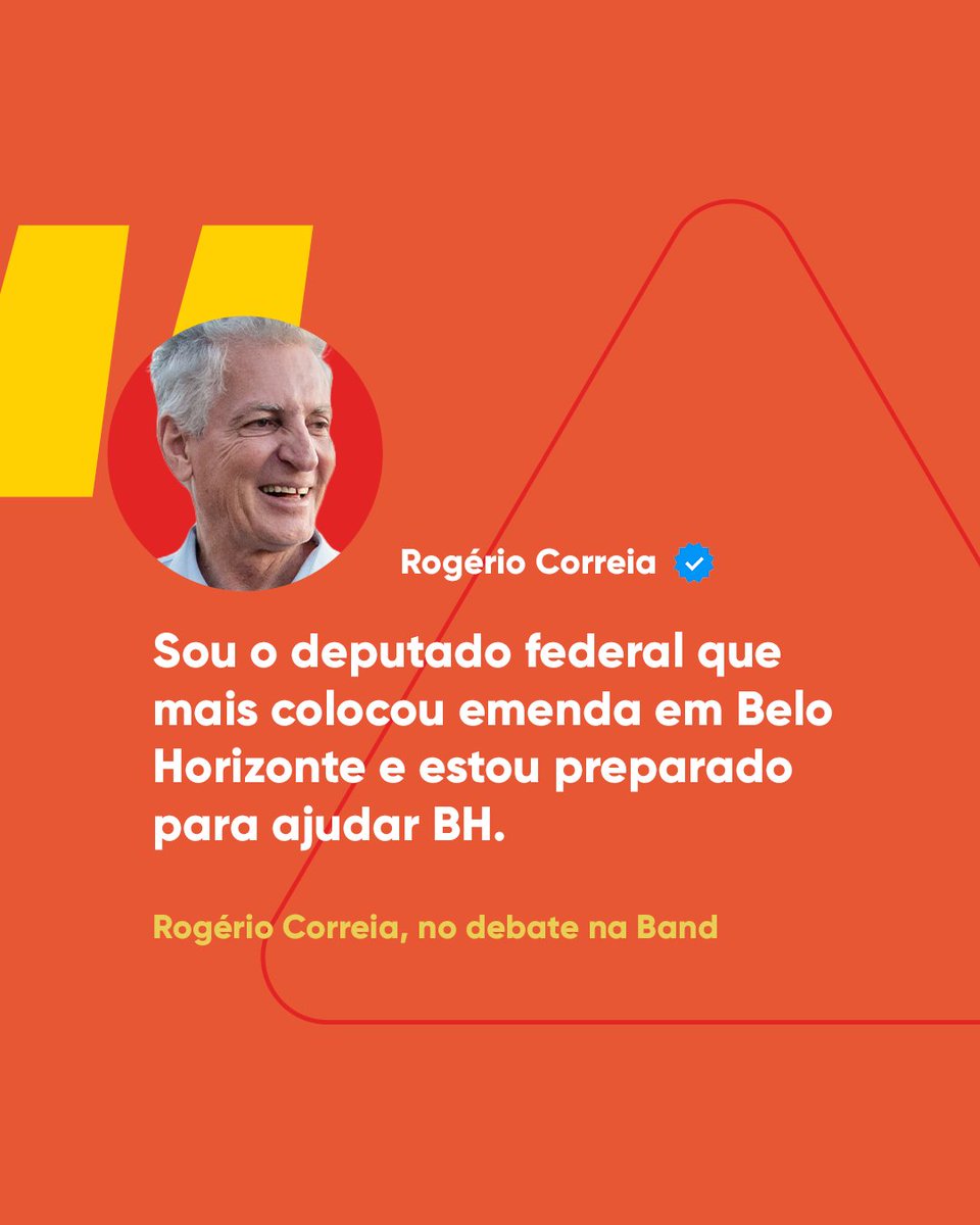 RogerioCorreia_'s tweet photo. Sou o deputado federal que mais destinou emendas para Belo Horizonte, porque acredito no potencial da nossa cidade e em fazer uma entrega à altura da nossa população. Quem tem preparo e experiência sabe o que é melhor para BH.

#RogerioNaBand #DebateNaBand https://t.co/bRuhJBwKWs