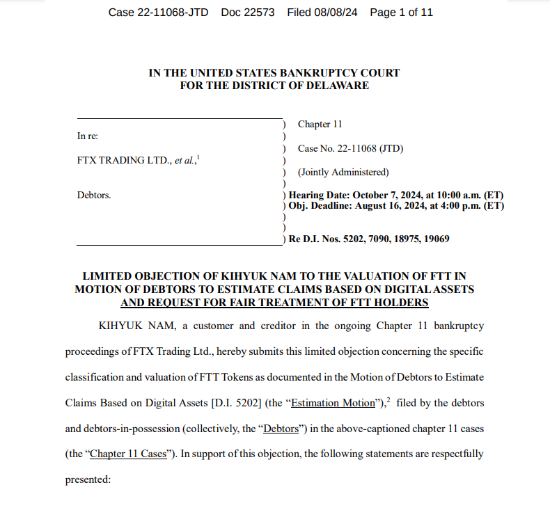 KIHYUK_NAM's tweet photo. 🚨Attention FTT Holders🚨

FTT has been unfairly valued at $0 in the FTX bankruptcy.
We’ve filed an objection regarding FTT Claims.
Debtors may argue only few holders are objecting.
We need more FTT holders to join us.
No need money.
If you’re an FTT holder, Please DM.
#FTT  #FTX https://t.co/CCFNCL8Avc
