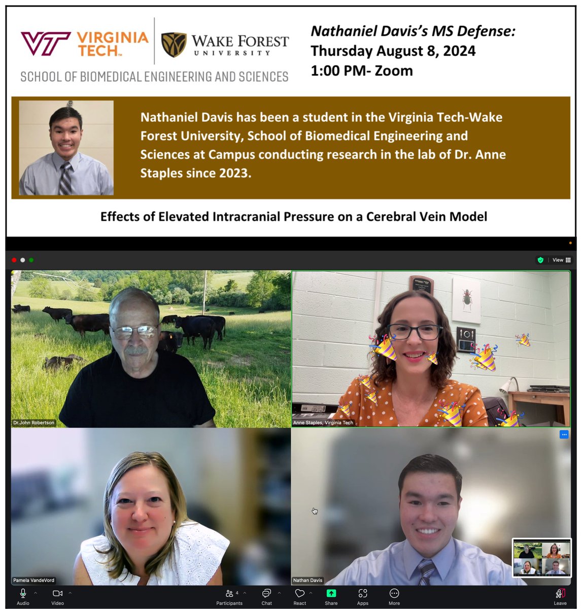 Fluids in Nature Lab @VT (@stapleslabfluid) on Twitter photo 🎉 Congrats to FINLAB student Nathan Davis <a href="/BEAMvt/">Virginia Tech Biomedical Engineering & Mechanics</a> on successfully defending his thesis today! Proud to be part of your journey. Thanks to <a href="/pvandevord_VT/">Pam VandeVord</a> and John Robertson for serving on Nathan's committee. #MSDefense #Biomechanics #FluidDynamics 🎉 Congrats to FINLAB student Nathan Davis <a href="/BEAMvt/">Virginia Tech Biomedical Engineering & Mechanics</a> on successfully defending his thesis today! Proud to be part of your journey. Thanks to <a href="/pvandevord_VT/">Pam VandeVord</a> and John Robertson for serving on Nathan's committee. #MSDefense #Biomechanics #FluidDynamics