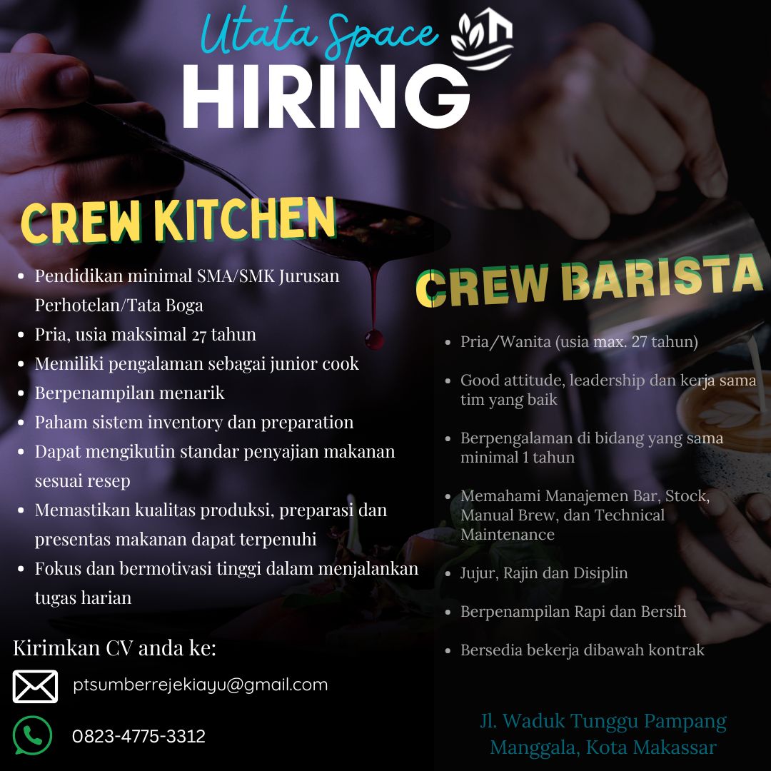 Embargoisdead's tweet photo. @ardisatriawan Siapa tahu ada followers yang wilayah Kota Makassar, di restoran tempat saya kerja buka lowongan:
-Usia disitu hanya pelengkap saja
- Saya kebetulan Outlet Supervisor, nanti kita seleksi skill untuk mematahkan stigma usia
- Junior Cook kami ada yang alumni SMP https://t.co/0k6YtSAU9f