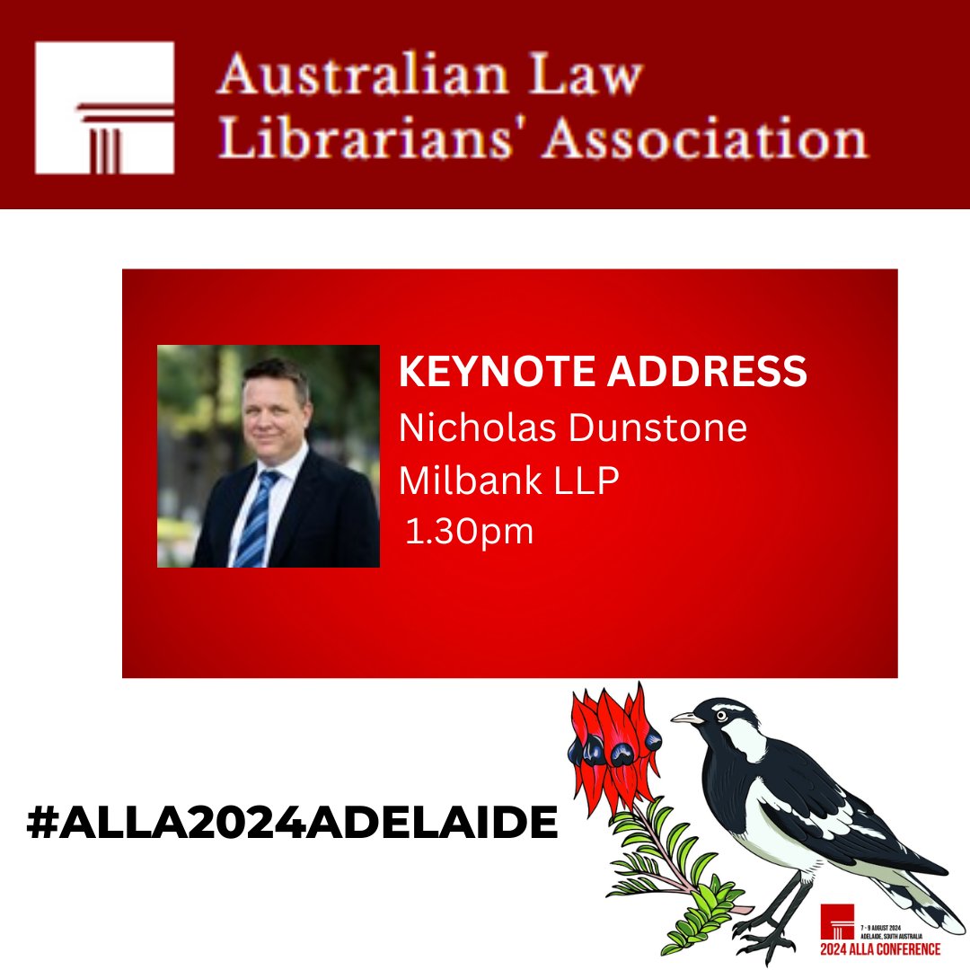 How exciting, our next Keynote Address is by Nicholas Dunstone sharing insights on Innovation.
#ALLA2024Adelaide #ALLA24 #LawLibrarians #LegalCommunity #LegalTech 💻📚😃
<a href="/MilbankLaw/">Milbank LLP</a>