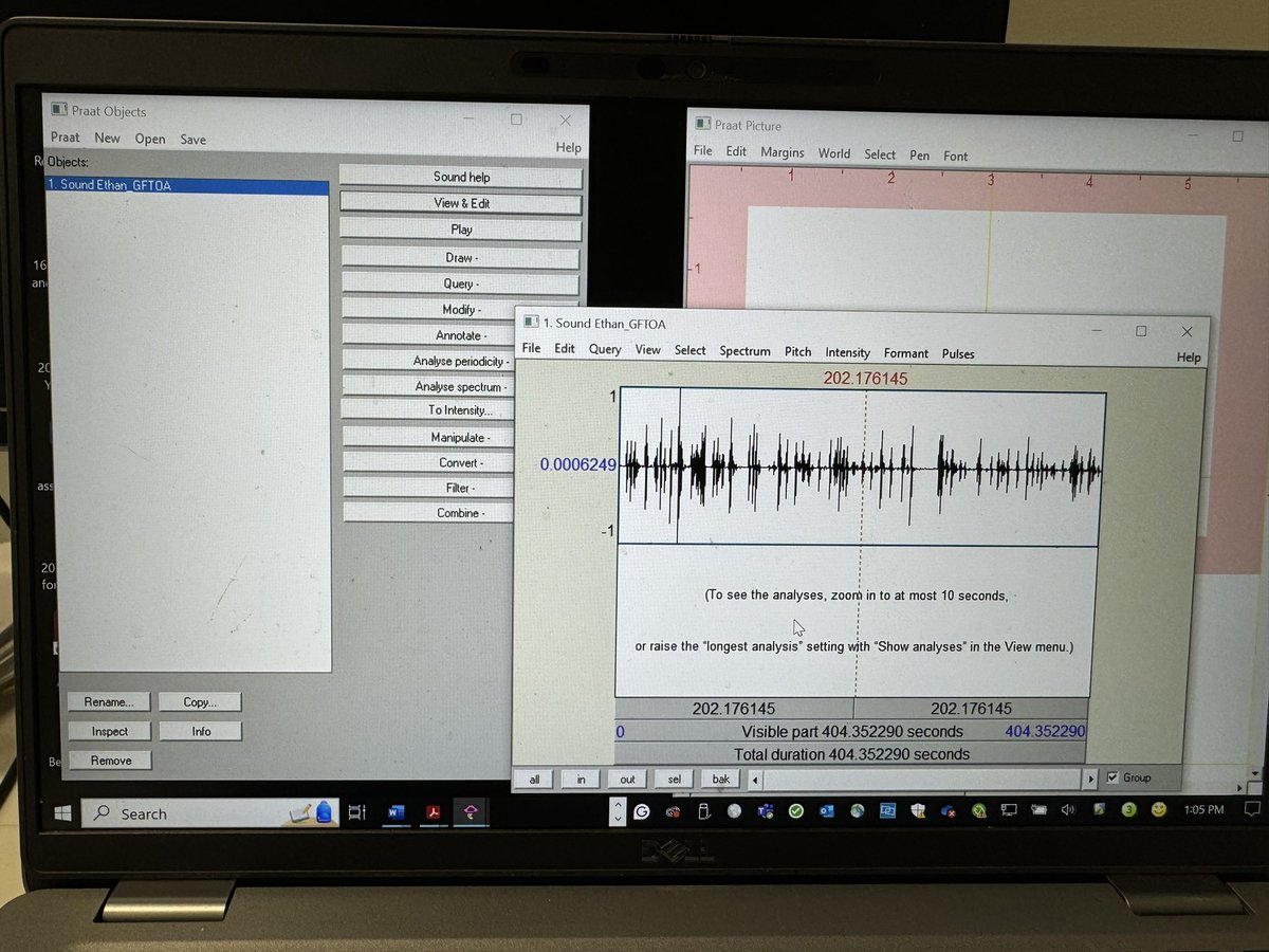 JMcKechnieSLP's tweet photo. Praat-ing my heart out. Haven't done this in a while #praat #SSD #acousticanalysis #cas #apraxia https://t.co/xJttYtyCmT