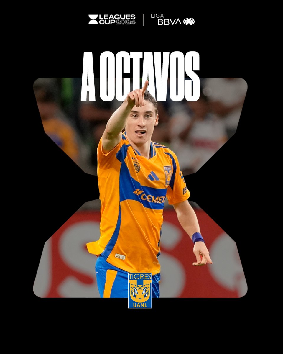 LigaBBVAMX's tweet photo. Primer lugar de grupo 🔥
Tres triunfos en tres partidos 😮‍💨
Octavos de final 🔜

Son los @TigresOficial de Veljko Paunovic en #LeaguesCup2024 😎 https://t.co/dRcoNoNXiQ