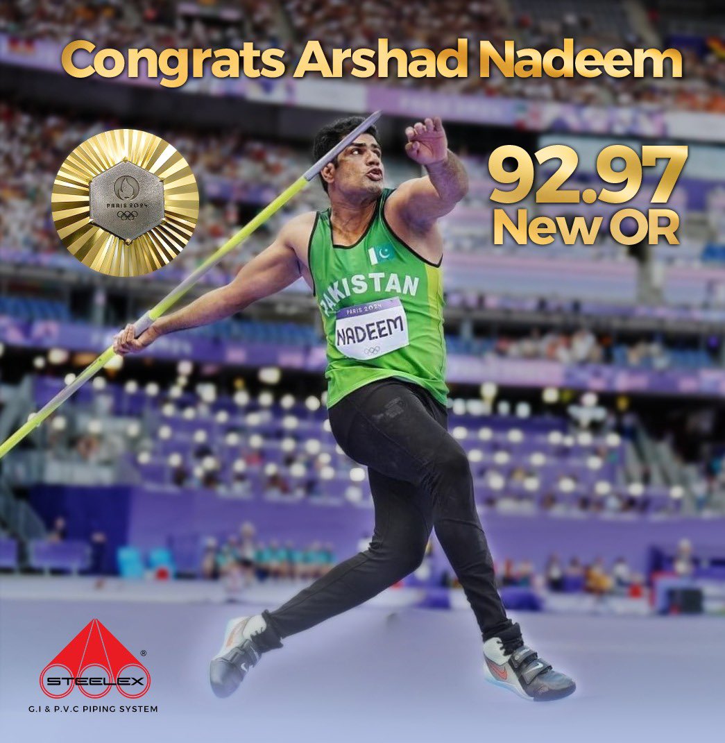 STEELEXPVTLTD's tweet image. "Heartiest congratulations to Arshad Nadeem for making history with Pakistan's first-ever Olympic gold in javelin! Your remarkable achievement with an Olympic record of 92.97m has made the entire nation proud. Bravo, Arshad!"
#steelex #steelexpakistan #pipes #fittings