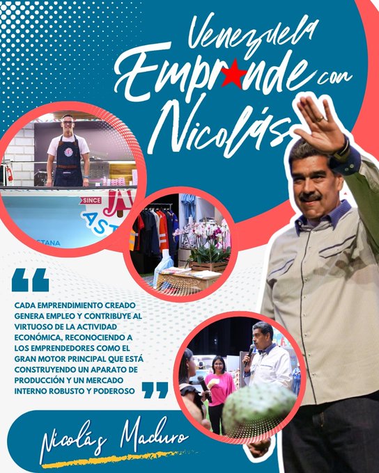 #BoletínInformativo || El presidente de la República <a href="/NicolasMaduro/">Nicolás Maduro</a>, durante una jornada de trabajo dedicada al emprendimiento, anunció importantes avances en el sector emprendedor del país, resaltando el creciente papel que las mujeres desempeñan en la economía nacional.

#08Ago