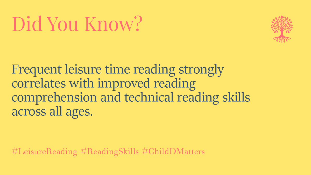 ChildDMatters's tweet image. Frequent leisure time reading strongly correlates with improved reading comprehension and technical reading skills across all ages. #LeisureReading #ReadingSkills #ChildDMatters 1/5
