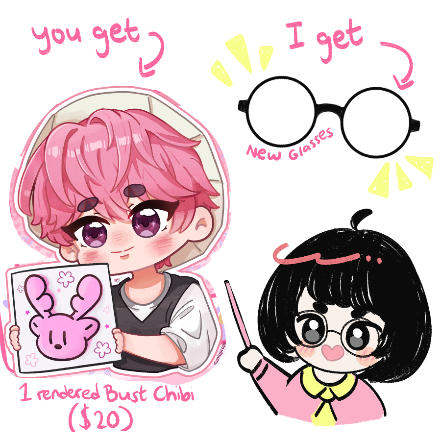 uniqproPH's tweet photo. Anyone wanna comm me one full rendered bust chibi 👉👈 so I can buy a new pair of glasses.
https://t.co/vUZWHn9Gwo

#commissionopen https://t.co/bfdNO4hqv2