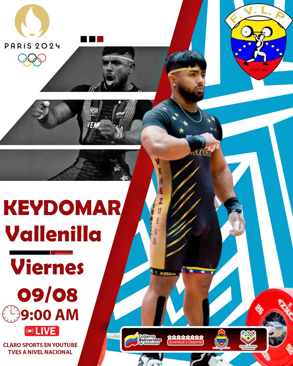 ¡Seguimos con Todo! Día #3 de Keydomar Vallenilla en los Juegos Olímpicos París 2024. 🌟

Division: 89 Kg 🇻🇪🏋

🕜 A la 9:00 AM (hora de Venezuela), estaremos todos pendientes de su actuación. ¡Vamos, Keydo ! 💪✨