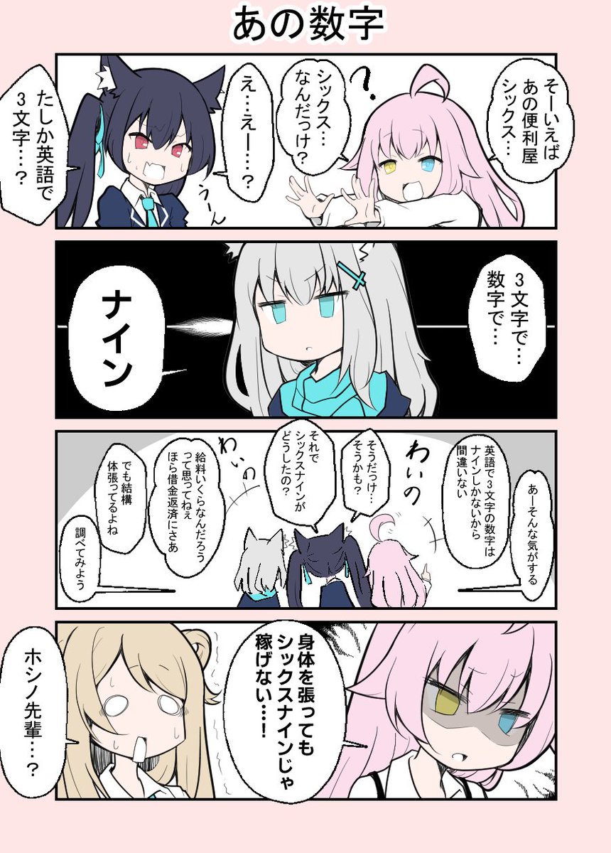 砂狼シロコとあの数字 4コマ漫画+おまけ #ブルアカ #シロコ #ホシノ