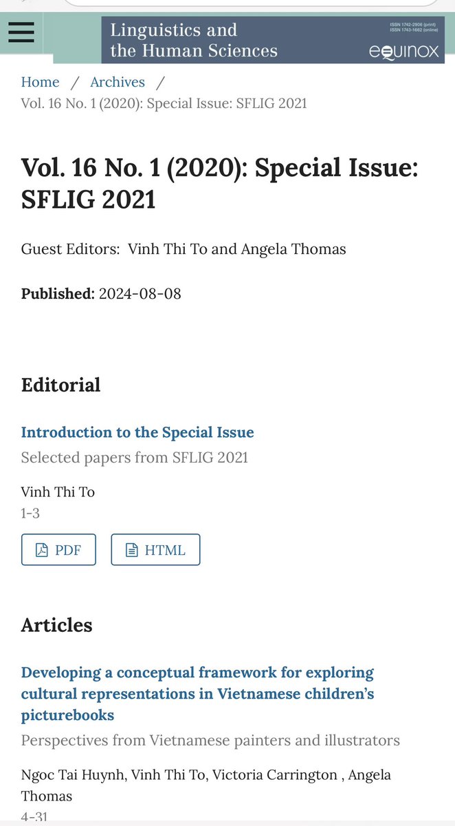 VinhToUTAS's tweet photo. Hot off the press!! 💐💐💐

The SFLIG 2021 special issue has just been published in the Linguistics and the Human Sciences Journal! Please feel free to circulate it within your networks! 

Special Issue 16.1: https://t.co/lm4RM7djkq 

Editorial: https://t.co/it6wi5Yqmx https://t.co/hnDr2JEErb
