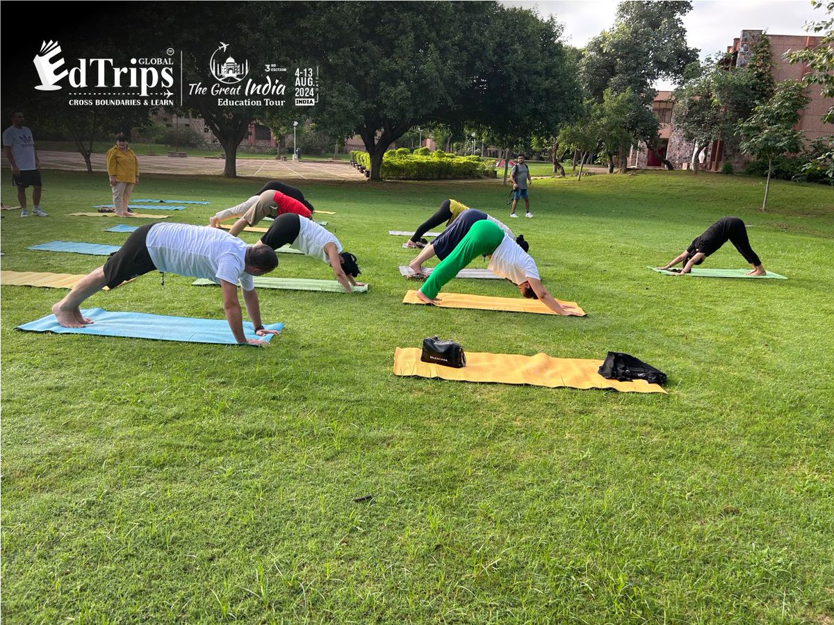 Edtripsglobal's tweet photo. Our Educators from Azerbaijan and Georgia  embraced the serenity of the day with a calming yoga session. A refreshing experience that connects mind and body—just one of the many highlights of The Great India Education Tour. 

#Yoga #GreatIndiaEducationTour #EdTripsGlobal https://t.co/FpDPNNPO0F