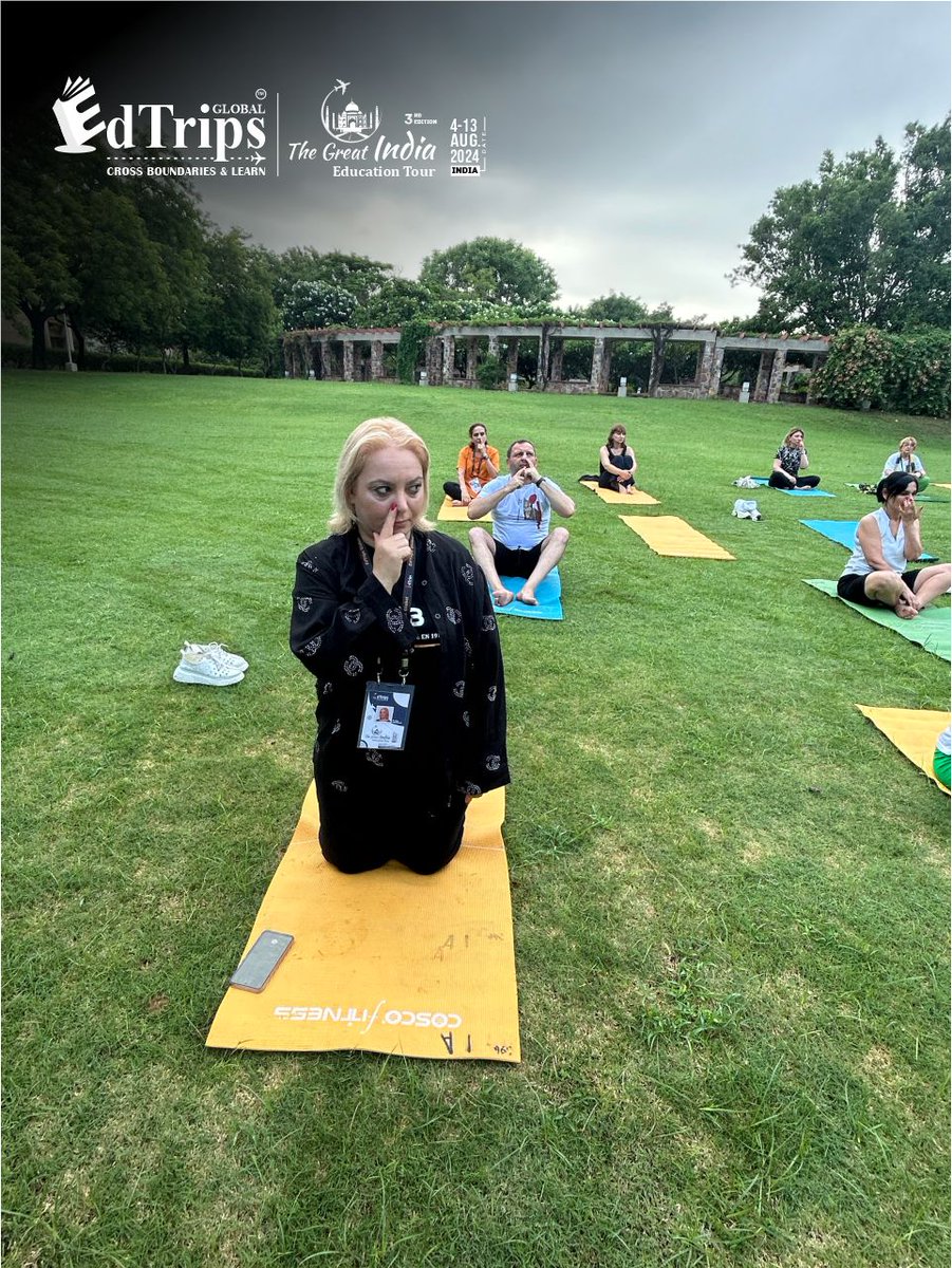 Edtripsglobal's tweet photo. Our Educators from Azerbaijan and Georgia  embraced the serenity of the day with a calming yoga session. A refreshing experience that connects mind and body—just one of the many highlights of The Great India Education Tour. 

#Yoga #GreatIndiaEducationTour #EdTripsGlobal https://t.co/FpDPNNPO0F