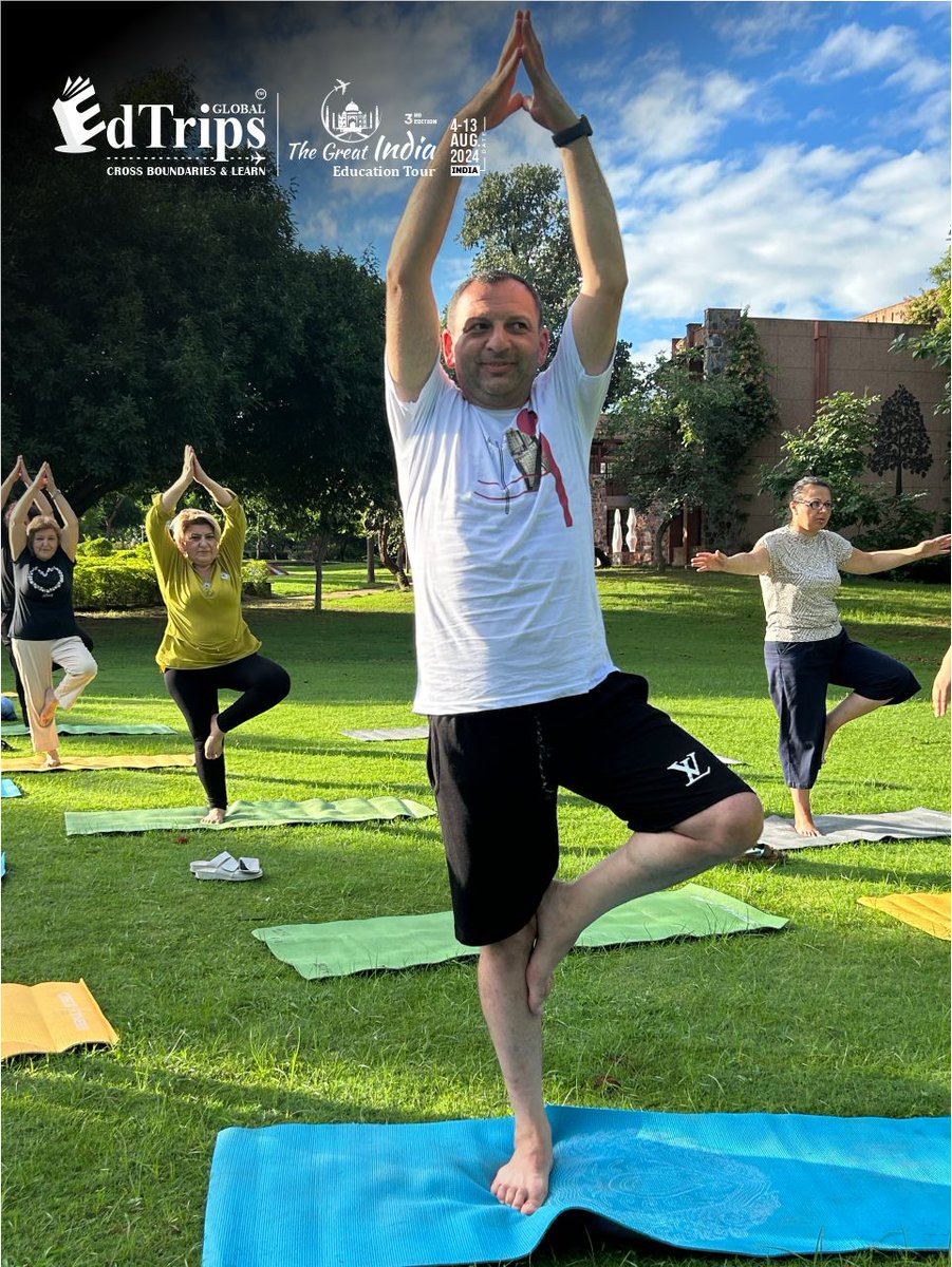 Edtripsglobal's tweet photo. Our Educators from Azerbaijan and Georgia  embraced the serenity of the day with a calming yoga session. A refreshing experience that connects mind and body—just one of the many highlights of The Great India Education Tour. 

#Yoga #GreatIndiaEducationTour #EdTripsGlobal https://t.co/FpDPNNPO0F