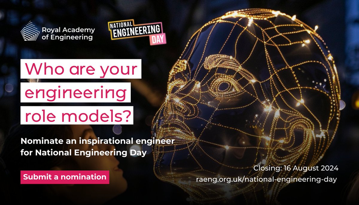 bindt's tweet photo. Who inspired you to be who you are today? Join us with @RAEngNews in celebrating #NationalEngineeringDay, by nominating your #EngineeringRoleModels to inspire future engineers. Nominations are open until August 16.
Visit: https://t.co/9cQS2ryaOJ
#ThisIsEngineering https://t.co/4cO7GqX1q6