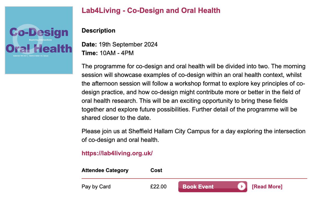 Prof Sarah Baker (@sarahrbakerdph) on Twitter photo Are you working on design-led interdisciplinary projects in oral & dental health?
We are holding a Co-Design and Oral Health day at <a href="/Lab4Living/">Lab4Living</a> on 19th Sept
With @JoeLangley_ <a href="/Bexmoxon/">Becky Wassall</a> <a href="/farnaznickpour/">Dr Farnaz Nickpour</a> <a href="/RachaelEngland/">Dr Rachael England</a>
Places limited. A bargain £22!
store.shu.ac.uk/conferences-an… Are you working on design-led interdisciplinary projects in oral & dental health?
We are holding a Co-Design and Oral Health day at <a href="/Lab4Living/">Lab4Living</a> on 19th Sept
With @JoeLangley_ <a href="/Bexmoxon/">Becky Wassall</a> <a href="/farnaznickpour/">Dr Farnaz Nickpour</a> <a href="/RachaelEngland/">Dr Rachael England</a>
Places limited. A bargain £22!
store.shu.ac.uk/conferences-an…