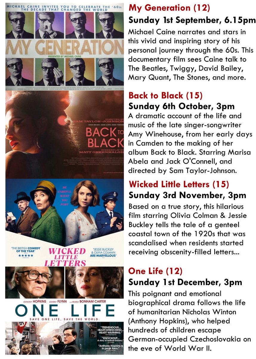 HethersettVS's tweet image. We're excited to announce our Autumn programme - something for everyone! Full details at facebook.com/hethersettvs/e…… Please note the later start time of 6.15pm for our first film, My Generation. All other films will be at the usual time of 3pm.