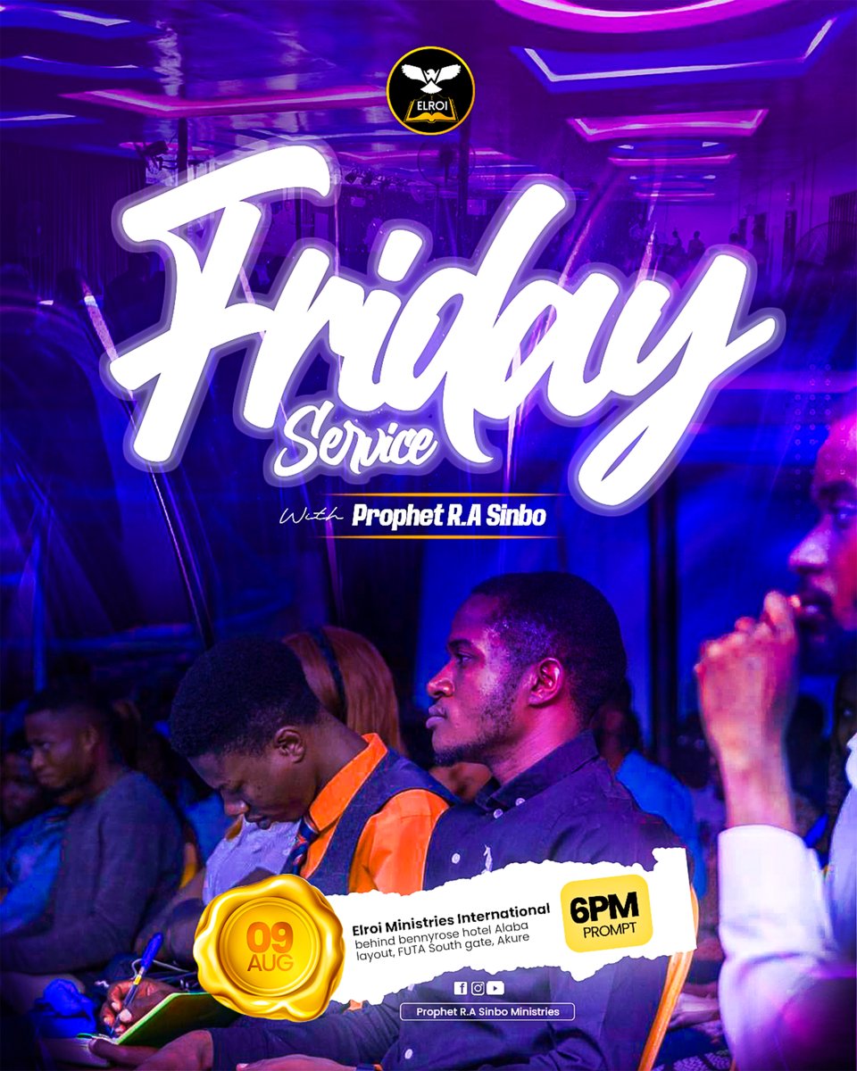 elroi_min_intl's tweet image. Join us this evening for another refreshing time in God's presence.
#prophetrasinbo #elroiministries #serviceinvite