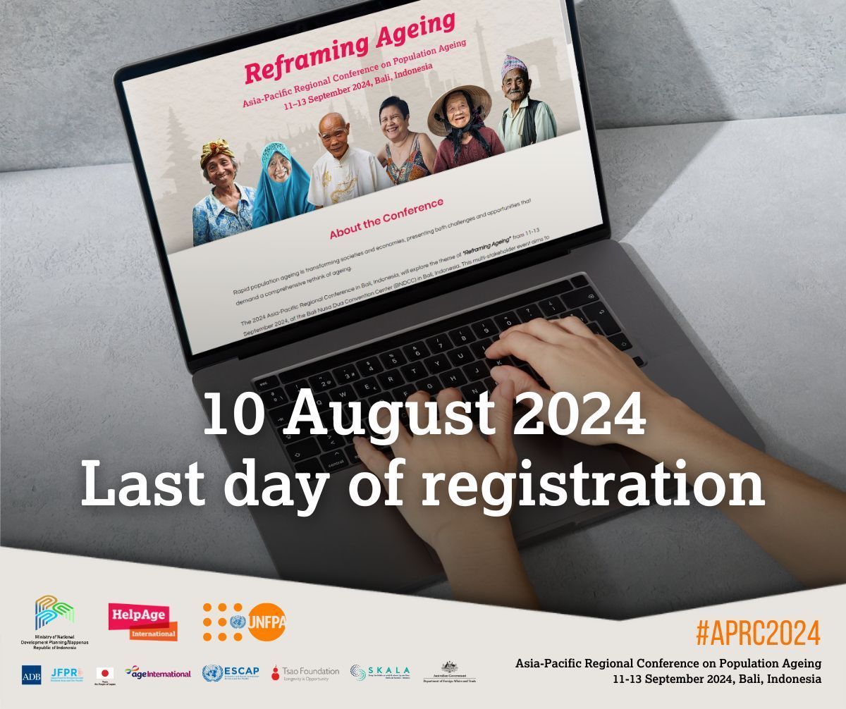HelpAgeAPRO's tweet image. 📅  10 August – Last day of registration for #APRC2024!  

We&apos;re thrilled to see such a great response. Looking forward to welcoming you in Bali!

#AgeingConference #ReframingAgeing #LastDay
