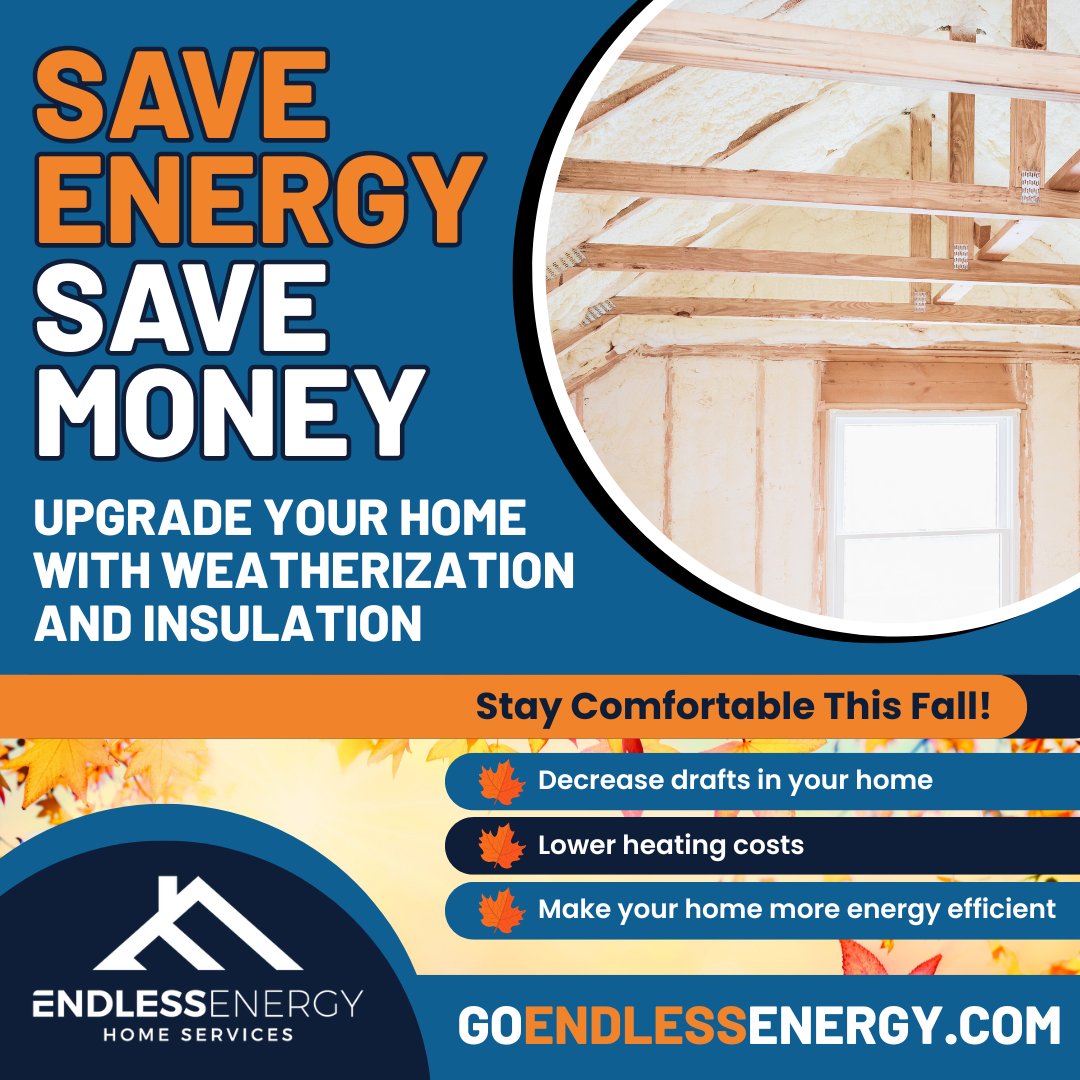 🍂 Can You Believe Fall is Around the Corner?!🍂 

Do you have an older, drafty home that seems difficult to heat? 
Let's connect to discuss our expert Weatherization and Insulation services at bit.ly/3Mgg9PX