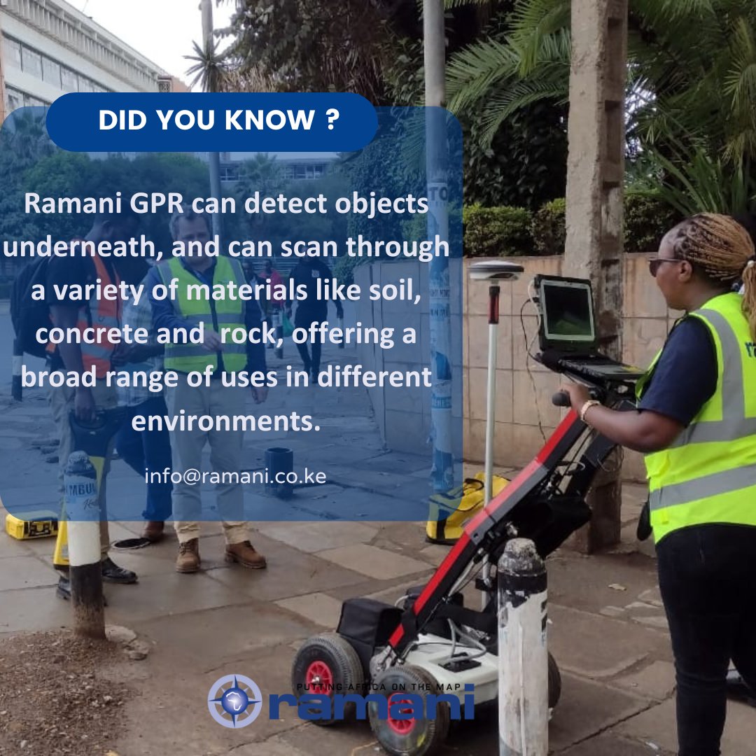 Ramani_Group's tweet photo. Discover the power of GPR with Ramani Geosystems and take your project to the next level. Contact us info@ramani.co.ke
#RamaniGeosystems #GPR #GroundPenetratingRadar #SubsurfaceExploration #LandSurveying #ConstructionTech#Ramani@25 https://t.co/7XG9o8idPc
