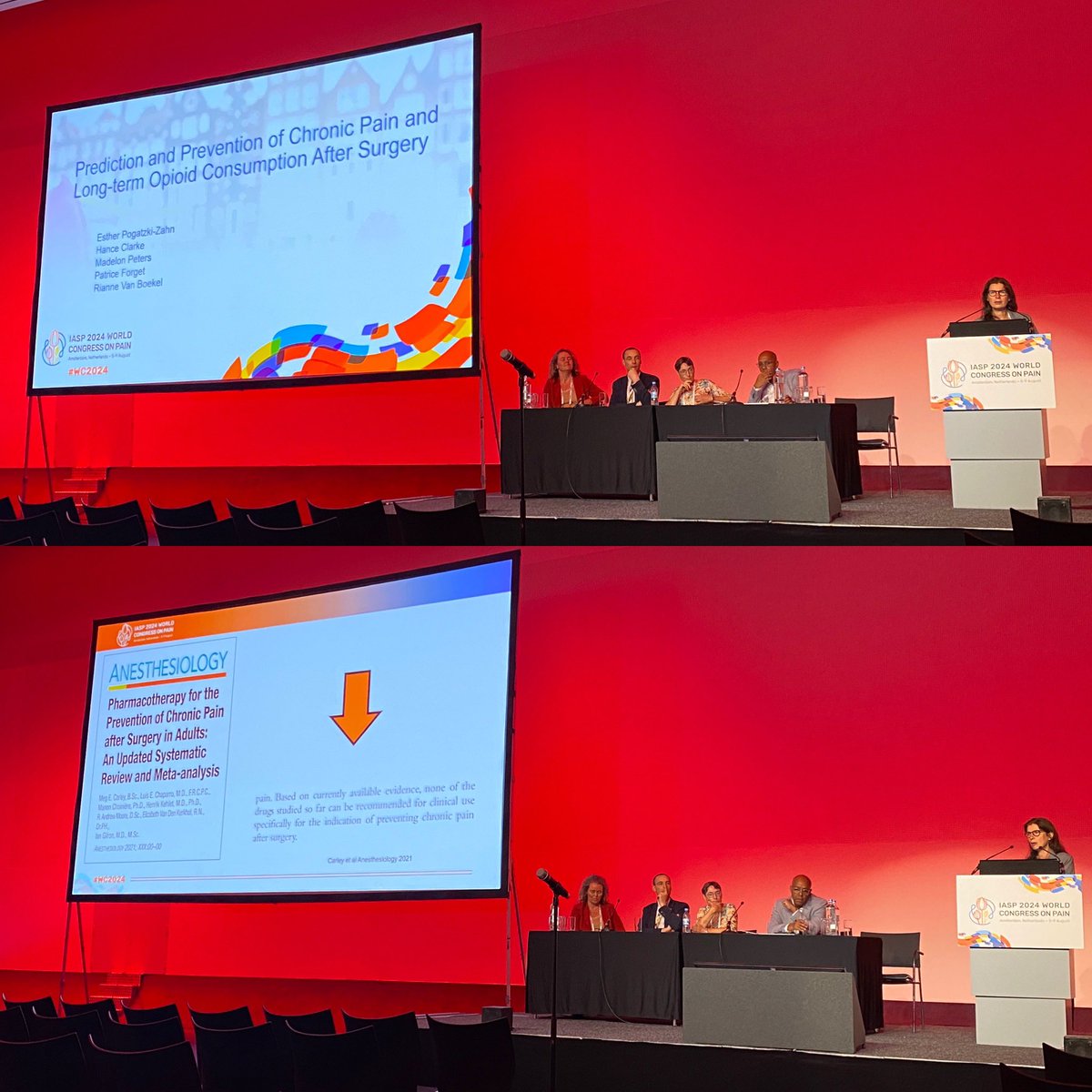 Great session on how to prevent chronic #pain and persistent #opioid use after surgery. Is a #transitional pain service the answer? Superstar line up of 
<a href="/Drhaclarke/">Hance Clarke</a> <a href="/madelon_peters/">Madelon Peters</a> <a href="/Patrice_Forget/">Patrice Forget, MD, PhD</a> <a href="/RiannevanBoekel/">Rianne van Boekel</a> <a href="/IASPpain/">IASP</a> <a href="/ApsigI/">APSIG_IASP</a> #WC2024
