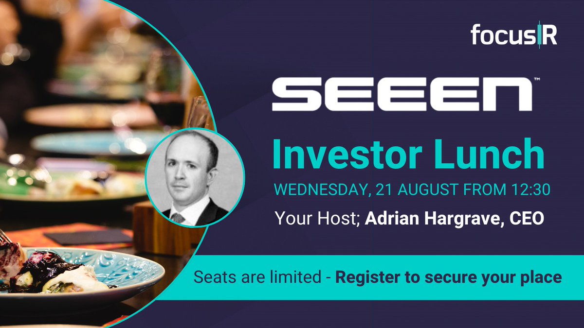 INVESTOR LUNCH: Register for the <a href="/GetSeeen/">Get Seeen</a> group investor lunch, in London on the 21st of August, with your host Adrian Hargrave, CEO. 
Click here &gt;&gt;forms.office.com/Pages/Response…
 #SEEEN