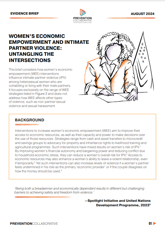 Prevent_Collab's tweet photo. 🔎Looking for the latest evidence on women’s economic empowerment interventions? Our latest brief, by Erin Stern and @LoriHeise5, considers how #WomensEconomicEmpowerment as a prevention strategy can influence IPV. 
Read more: https://t.co/e1JJs33c7j
#IPVPrevention https://t.co/kNmk32Z4Tv