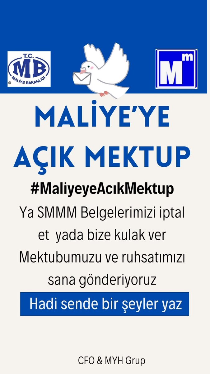 Smmm_Cfo's tweet image. Ya Smmm belgelerimizi iptal et
Yada bize kulak ver. 
Hadi sende mektumunu yaz gönder
#MaliyeyeAcikMektup 
@HMBakanligi @memetsimsek @turmob @yahyaarikan @ISMMMODASI @Serkan__Atasoy  @KartalogluEmre @MuhasebeBT @muhasebetrcom @Muhasebizm #Turmobistifa