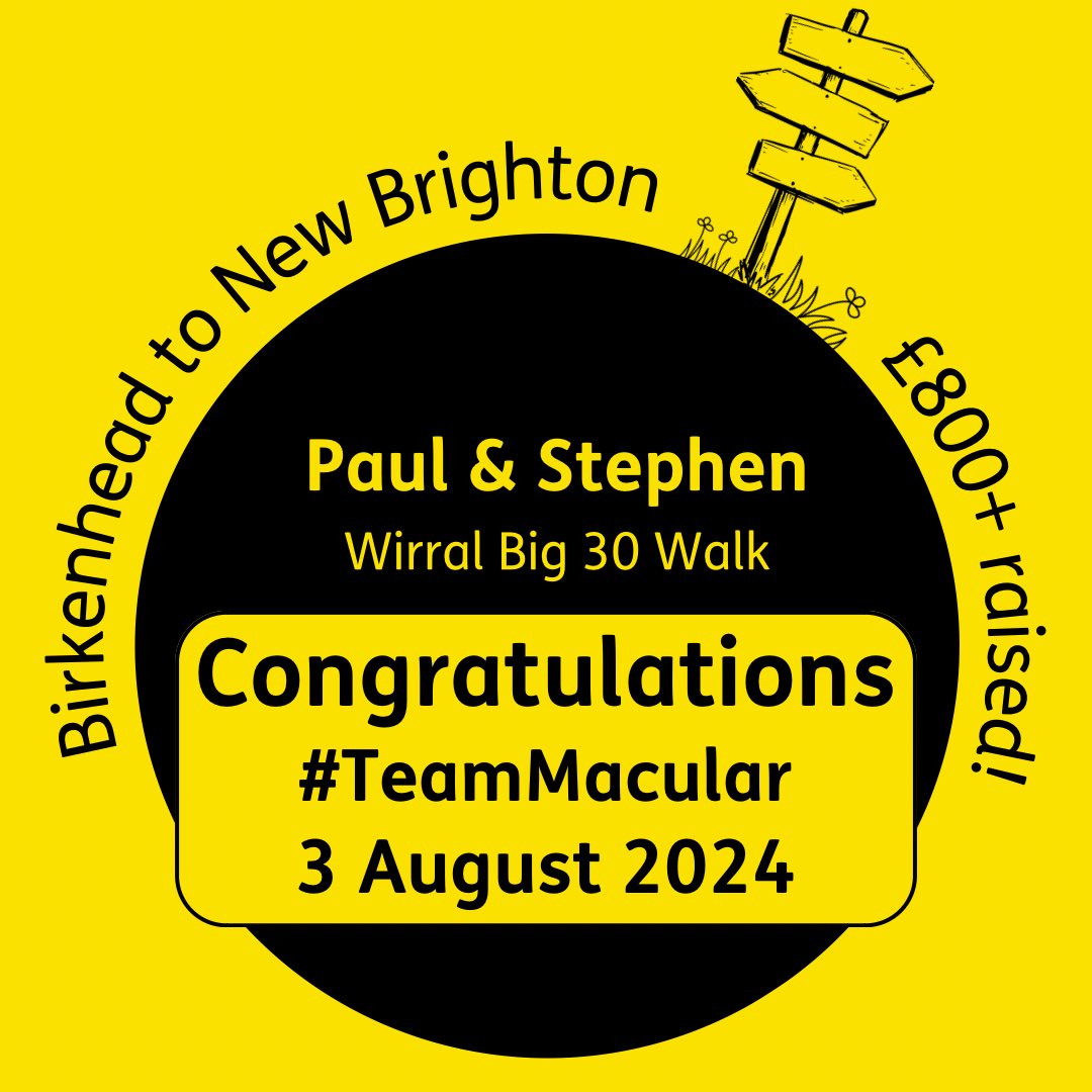 Huge congratulations to #TeamMacular Paul &amp; Stephen who completed 30 mile Wirral Circular Trail last weekend. So far they’ve raised an incredible £810 for <a href="/MacularSociety/">Macular Society</a> 💛

To read more about their challenge &amp; support them ➡️ justgiving.com/page/paul-buck…