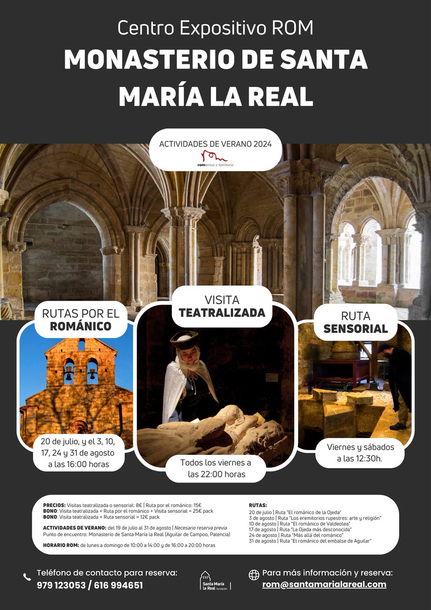 Por fin es #viernes y podemos volver a disfrutar de las actividades culturales que ha preparado el equipo del Centro Expositivo ROM - Monasterio de Santa María la Real en #AguilarDeCampoo. Tres propuestas diferentes para el fin de semana. 👀👇