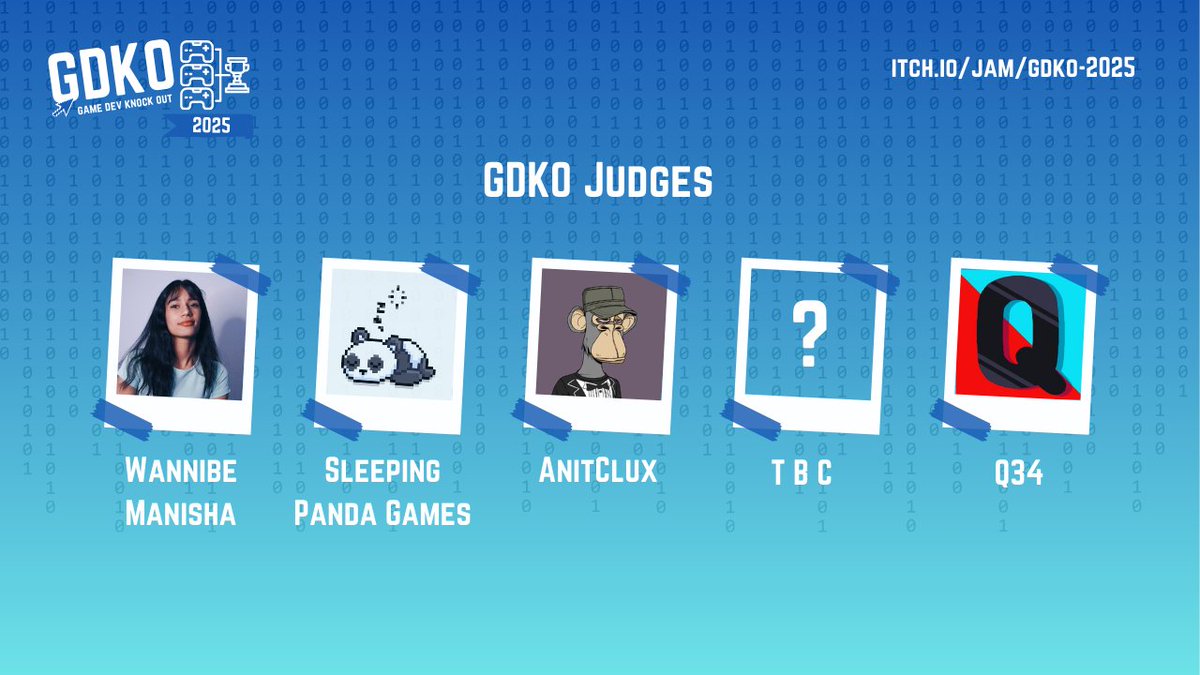 GDKO (@gamedevknockout) on Twitter photo We have 4 of the 5 #GDKO2025 judges confirmed!
๐คitch.io/jam/gdko-2025-โฆ
Tag someone who would make a great 5th Judge!
<a href="/manisha_gamedev/">Manisha W ๐ต๏ธโโ๏ธ</a> <a href="/__sleepingpanda/">Antoine G. ๐ผ๐ค Baby Dino Adventures ๐ฆ</a> <a href="/AntiClux/">Anti ๐</a> <a href="/GDevelopApp/">GDevelop</a> <a href="/ConstructTeam/">Construct</a> #gamedev #gamejam #construct3 #gdevelop #gamedesign We have 4 of the 5 #GDKO2025 judges confirmed!
๐คitch.io/jam/gdko-2025-โฆ
Tag someone who would make a great 5th Judge!
<a href="/manisha_gamedev/">Manisha W ๐ต๏ธโโ๏ธ</a> <a href="/__sleepingpanda/">Antoine G. ๐ผ๐ค Baby Dino Adventures ๐ฆ</a> <a href="/AntiClux/">Anti ๐</a> <a href="/GDevelopApp/">GDevelop</a> <a href="/ConstructTeam/">Construct</a> #gamedev #gamejam #construct3 #gdevelop #gamedesign