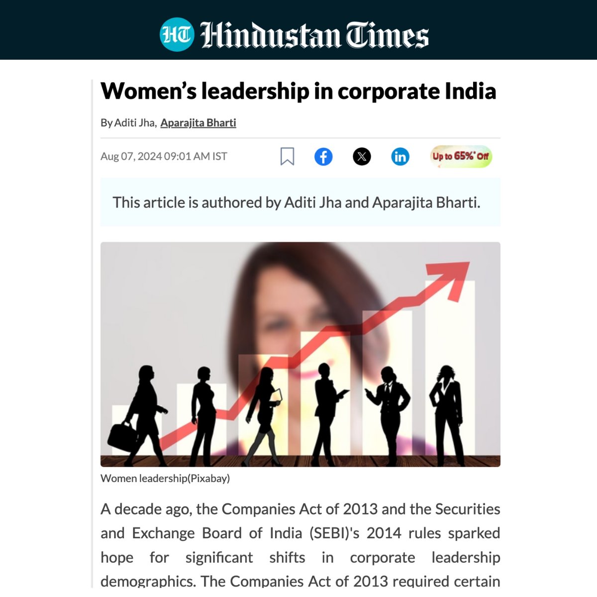 A decade after the Companies Act of 2013 and SEBI's 2014 rules aimed to enhance gender diversity on corporate boards, Aparajita Bharti, Founding Partner at <a href="/tqh_policy/">The Quantum Hub</a>, and Aditi Jha, Country Head, Legal &amp; Public Policy at <a href="/LinkedIn/">LinkedIn</a>, reflect on women's leadership in corporate