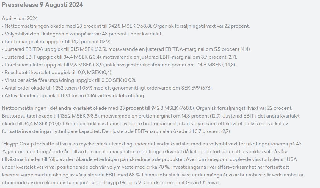 varmdoinvest's tweet photo. Stark Q2-rapport av #Hayppgroup 💪 https://t.co/0ZzQZCLRnY