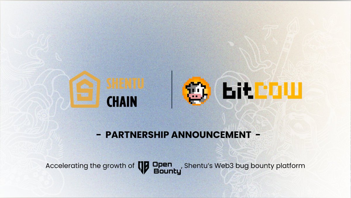 ShentuChain's tweet photo. 🔥🚀 ShentuChain OpenBounty is excited to announce our partnership with bitCow @bitCow_AMM 

🐮😄BitCow is an innovative Automated Market Maker (AMM) on Bitcoin Layer 2 solutions, offering stable swaps and automated concentrated liquidity. 
With a vision to revolutionize Bitcoin's DeFi landscape, bitCow addresses impermanent loss and enhances LP profit tracking through their oracle-based approach and dual-LP token structure. https://t.co/iAjzxtnuHB

🦾🛡️ Shentu OpenBounty is a decentralized Web3 bug bounty platform that connects Web3 projects with white-hat hackers, ensuring mutual benefits through enhanced security and rewarding contributions.  https://t.co/rvn0OSK7jM