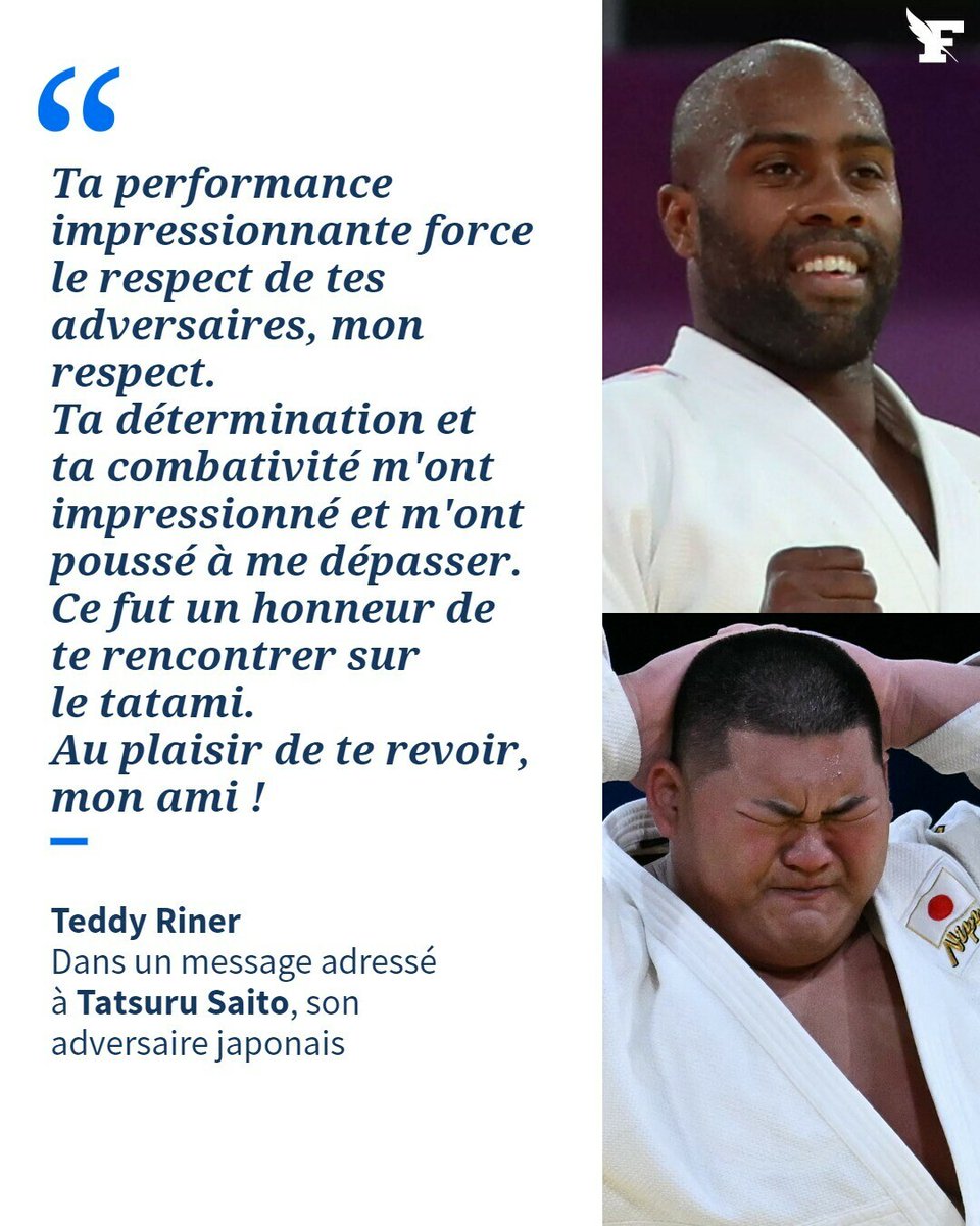 Le_Figaro's tweet image. Sur son compte X, le Français Teddy Riner a partagé un message émouvant pour son double adversaire en finale de l’épreuve par équipes, le Japonais Tatsuru Saito.
➡ l.lefigaro.fr/Ngs
