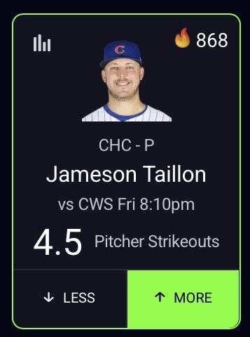 GoatPropss's tweet photo. Free play 🤑🤑

Jameson Tailon over 4.5 Strikeout

White Sox in the past 15 days are top 6 in K%

Last time he played them (June 6th) he finished with 6, now he’s facing a slightly worser team 

Like and follow for more plays ❤️

#prizepicklocks┃#gamblingx┃#bettingx┃#freebets https://t.co/b8ECR9nT5Y